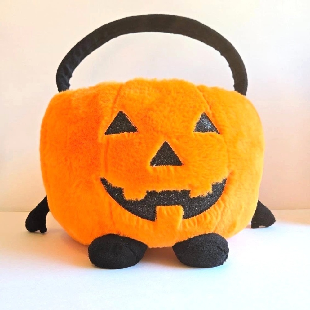 Martha Stewart Halloween Plush‎ Pumpkin Candy Bucket Bag with Handle
